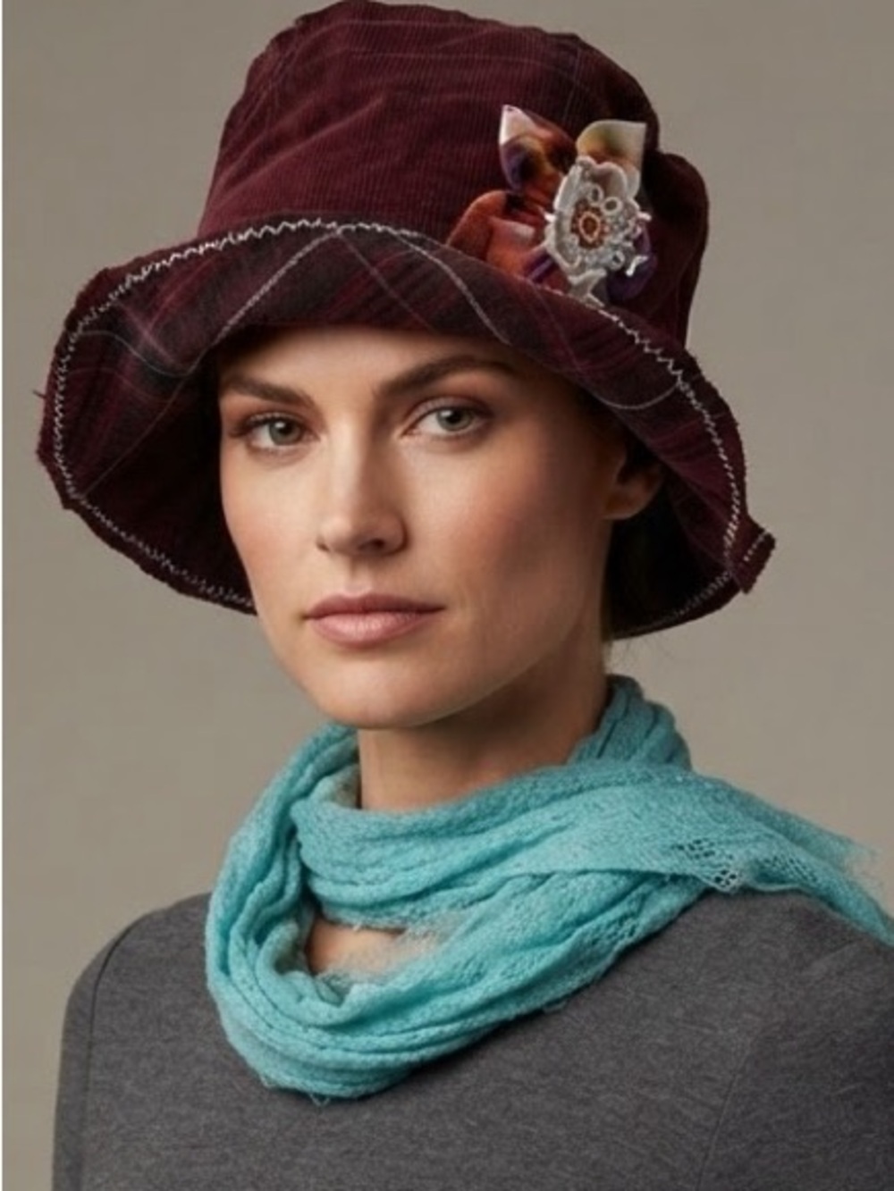 Handmade Upcycled Corduroy Floppy Hat 21"